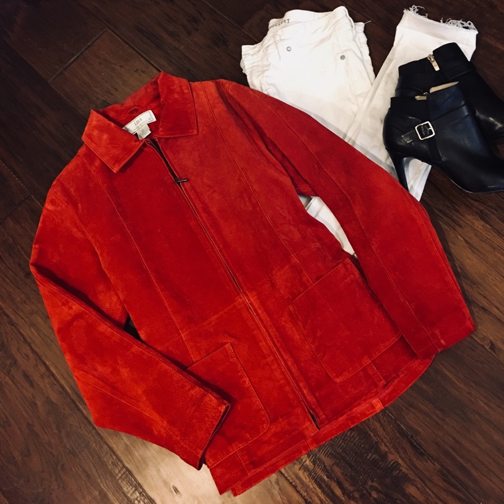 LISA INTERNATIONAL 100% Suede Red Lined Jacket S